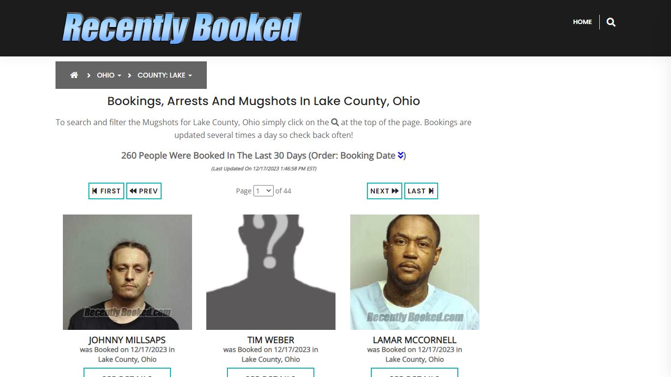 Recent bookings, Arrests, Mugshots in Lake County, Ohio - Recently Booked